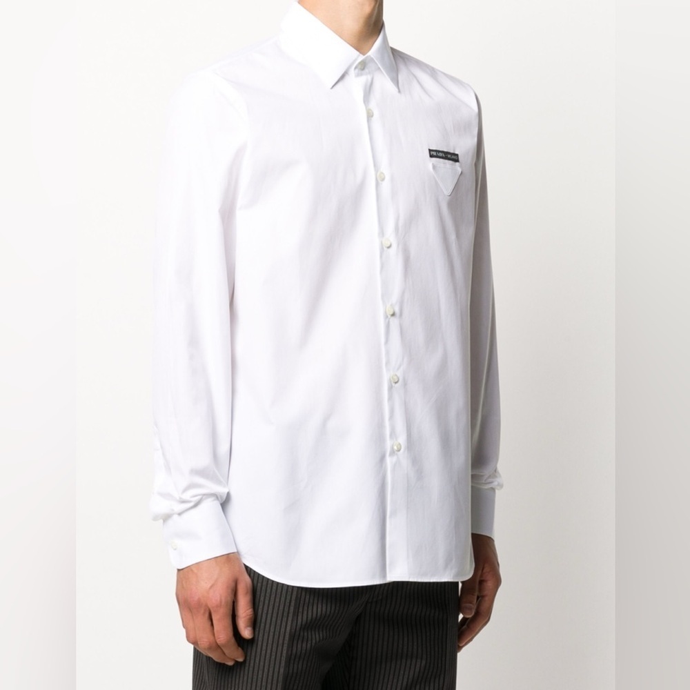 Prada Triangle Logo Patch Button-Down Shirt Size M - image 1